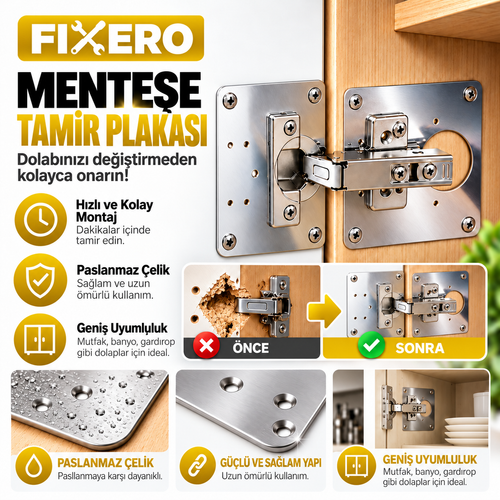 Fixero™ Menteşe Tamir Plakası – Dolap Onarım Seti